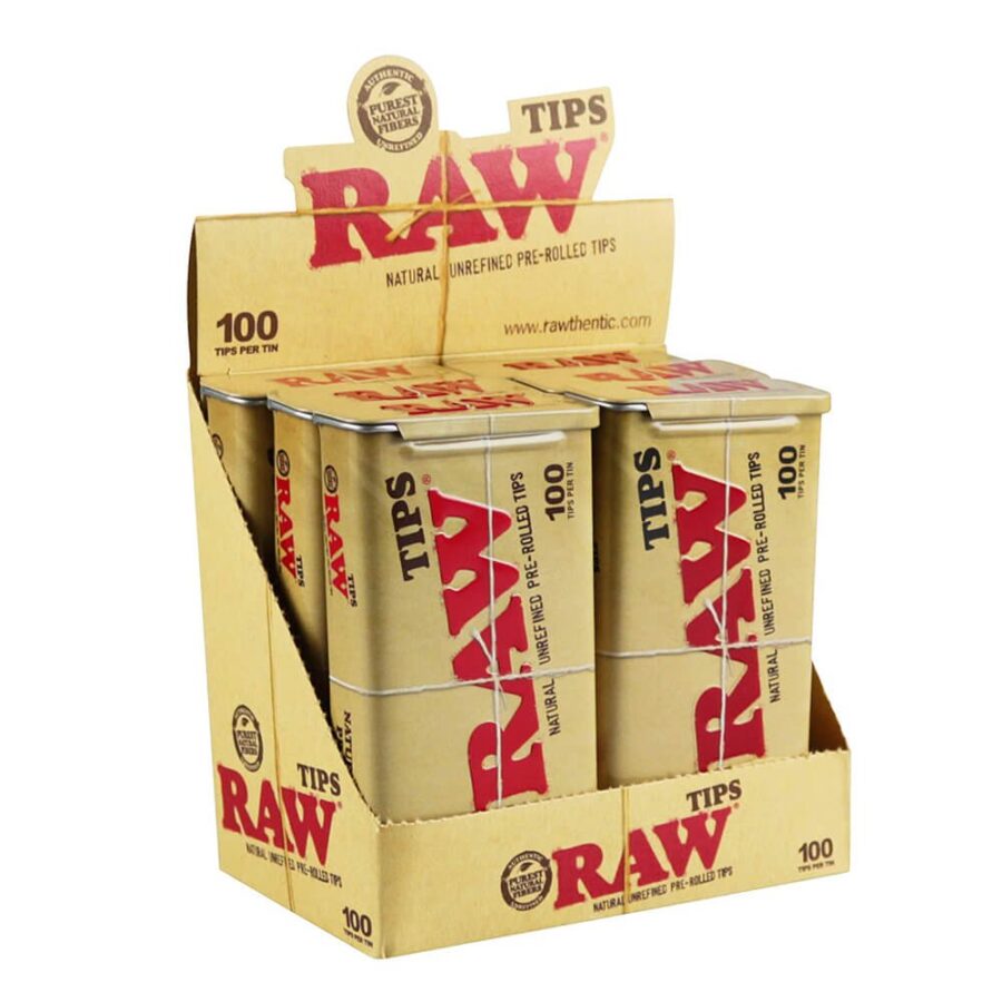 RAW non raffinato 100 punte pre-arrotolate (6 lattine/espositore)