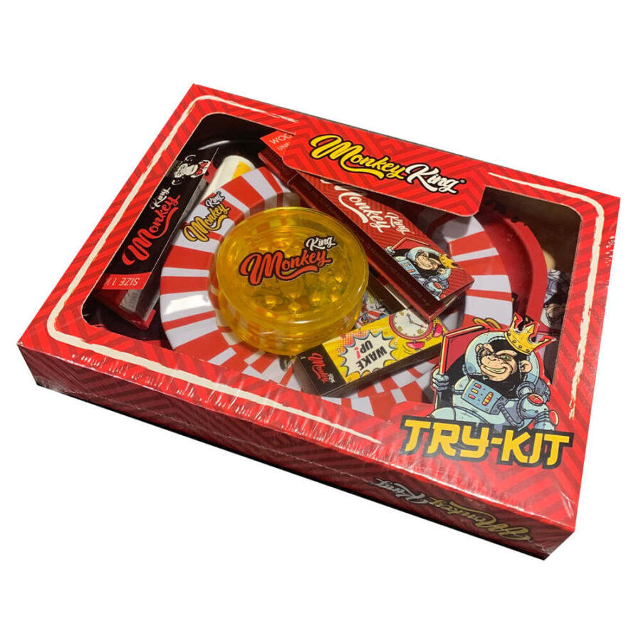 Monkey King Try Kit Vassoio per rollare con macinino, carte, punte e accendino