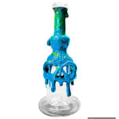 wholesale glass clay bong skull blue green 2