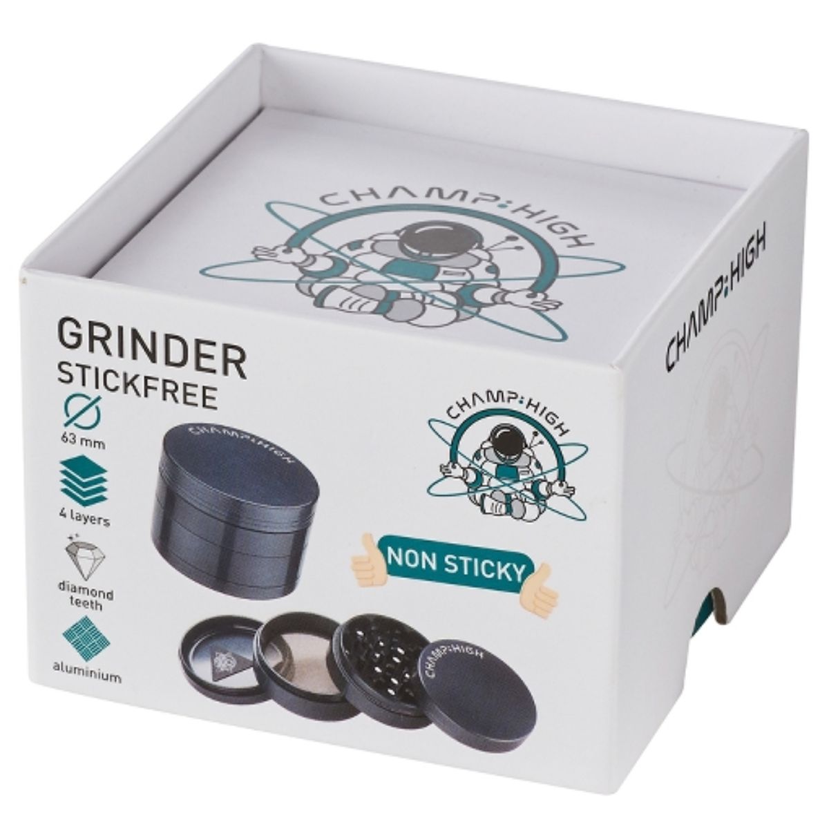 Champ High Grinder Antiaderente Nero 4 Parti - 63mm Champ High Grinder Antiaderente Nero 4 Parti - 63mm