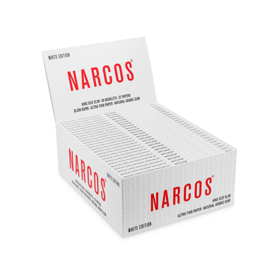 Narcos White Edition King Size Slim Cartine da rotolare (50 pezzi/display)