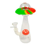 Bong in Vetro e Silicone Navicella Spaziale Fungo Fosforescente al Buio 18cm