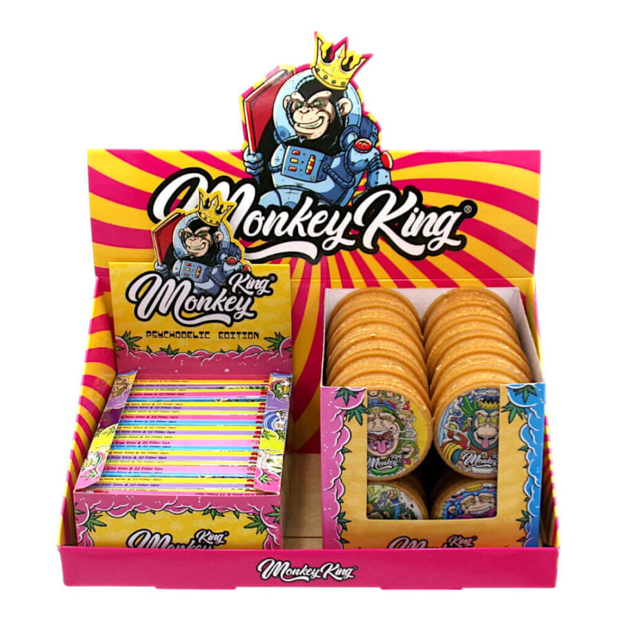 Monkey King Rolling Papers con Punte e Macinini Psychodelic (48pz/display)