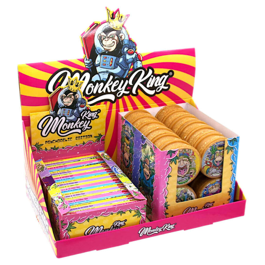 Monkey King Rolling Papers con Punte e Macinini Psychodelic (48pz/display)