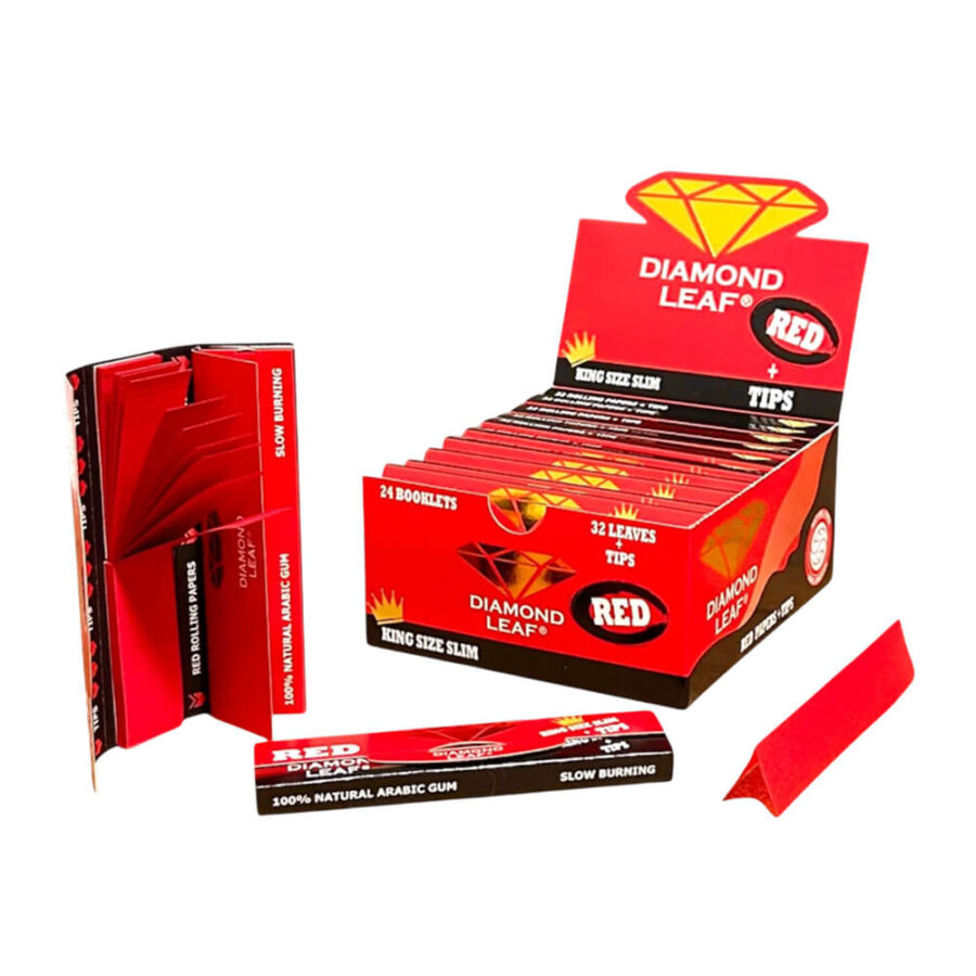 Cartine colorate con foglia di diamante King Size Slim Red (24 pezzi: display)