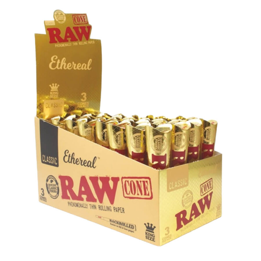 RAW Ethereal Pre-rolled King Size Cones 3 Pieces Per Pack (32packs:display)-Wholesale-1