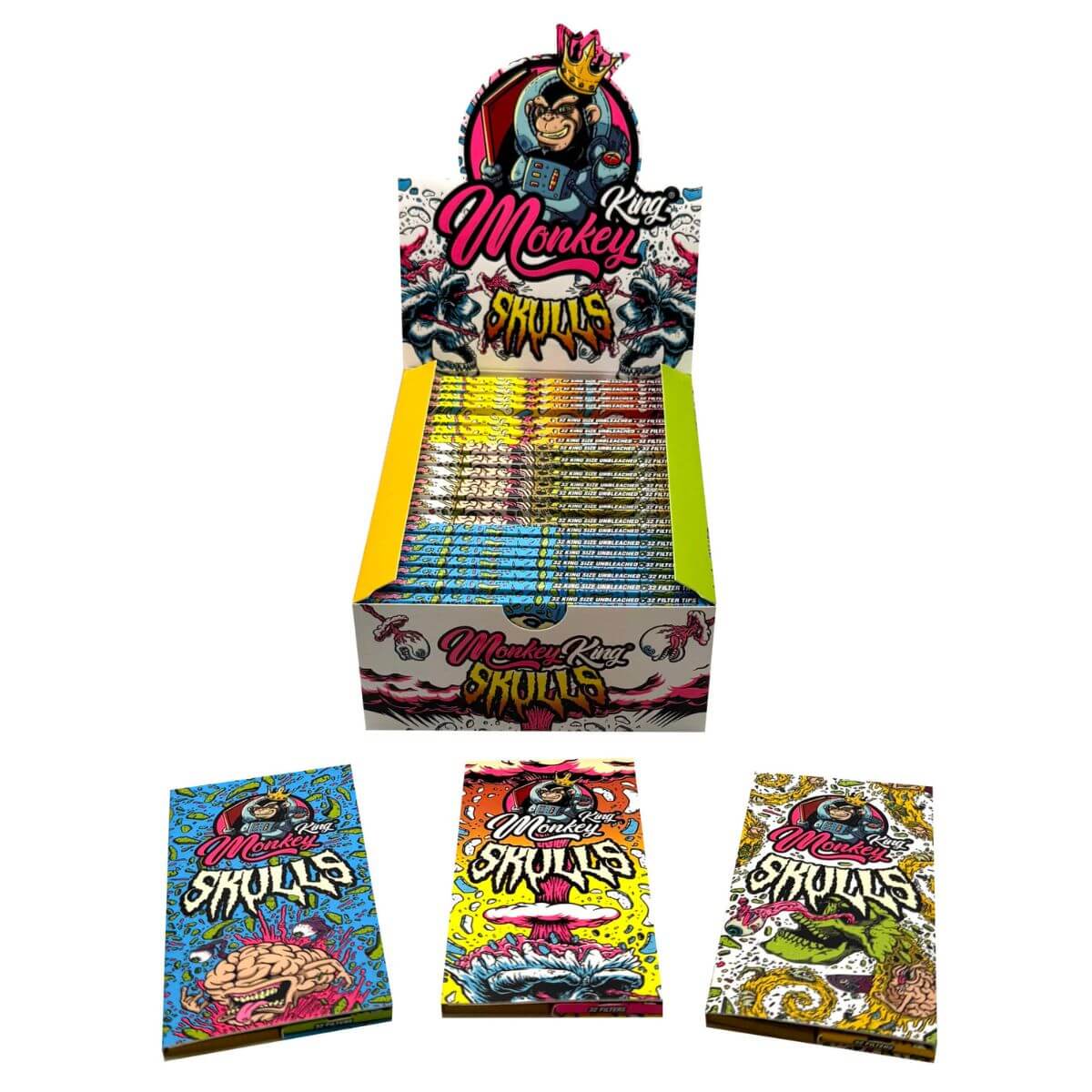 Monkey-King-unbleached-rolling-papers-skulls-King-size-slim-with-tips-(24pcsdisplay) Monkey King Unbleached Rolling Papers Skulls King Size Slim with Tips 24pcsdisplay