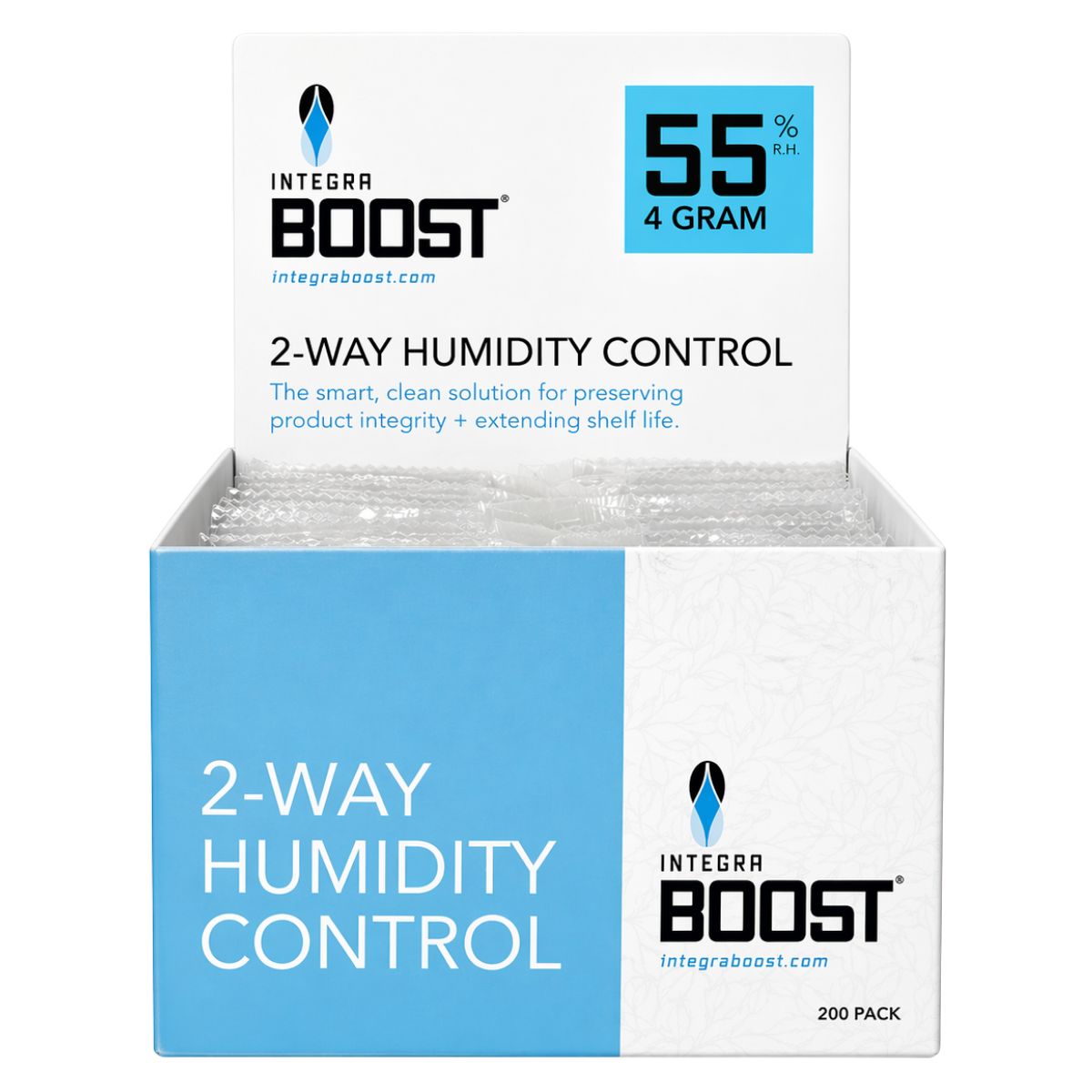 Integra Boost Controllo dell'Umidità a 2 Vie 55% RH - 4 Grammi (200pz/display) Integra Boost Controllo dell'Umidità a 2 Vie 55% RH - 4 Grammi (200pz/display)