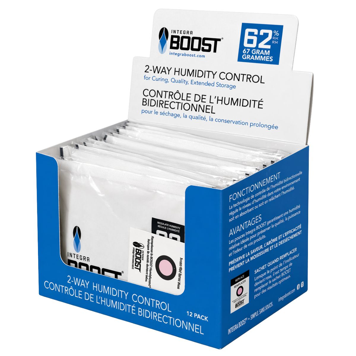 Integra Boost Controllo Umidità a 2 Vie 62% UR - 67 Grammi (12 pz/display) Integra Boost Controllo dell'umidità a 2 vie 62% RH - 67 grammi (12 pezzi/display)