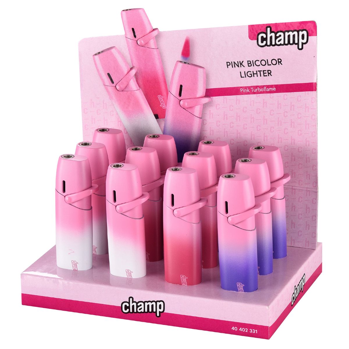 Champ High Accendino Turboflame Rosa Bicolore (12 pz/display) Champ High Accendino Turboflame Rosa Bicolore (12 pz/display)