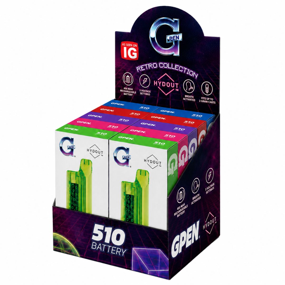 G Pen Hydout Batteria per Cartucce 510 (10pzespositore) Retro G Pen Hydout 510 Catridge Battery 10pcsdisplay Retro