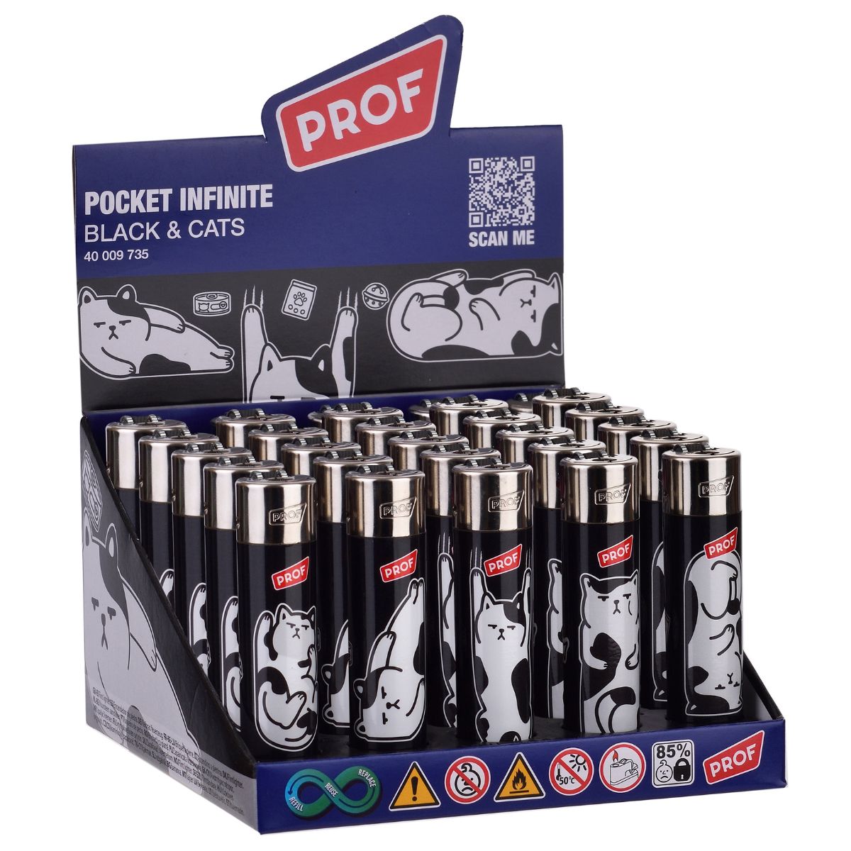 Prof Pocket Infinite Black & Cats Accendino (25pz/display) Prof Pocket Infinite Black & Cats Accendino (25pz/display)