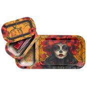 V-Syndicate Duotray Calavera Vassoio Rollaggio Metallo con Vassoio Stash Rimovibile 32x16cm