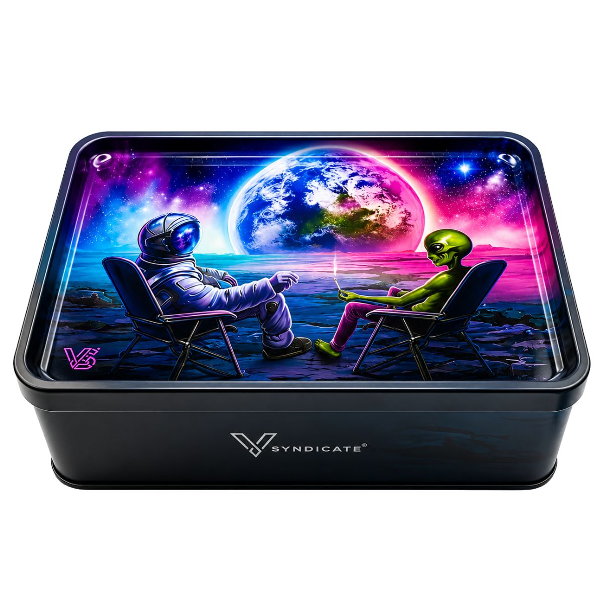 V-Syndicate Syndicase Plus Blunt Orbit Vassoio per Rollare con Scatola di Latta V-Syndicate Syndicase Plus Blunt Orbit Vassoio per Rollare con Scatola di Latta