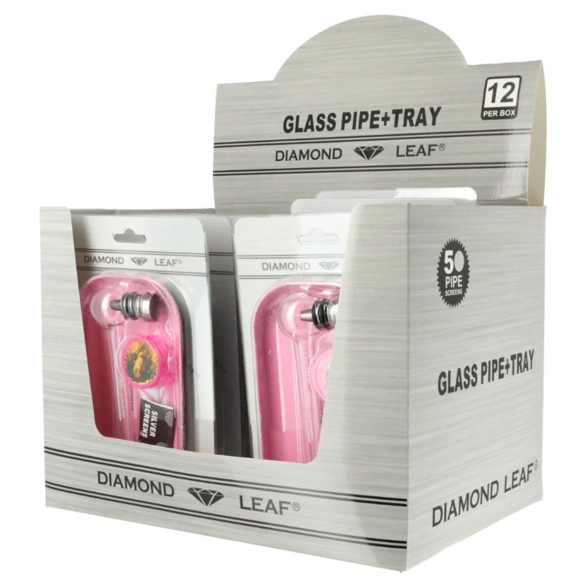 Diamond Leaf Pipa in Vetro Multicolore + Vassoio per Rollare (12pz/display) Diamond Leaf Pipa in Vetro Multicolore + Vassoio per Rollare (12pz/display)
